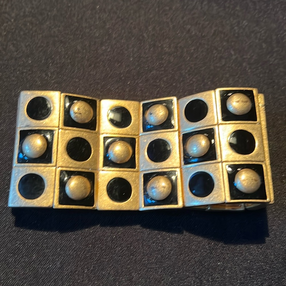 Vintage Lia Sophia Gorgeous Black Enameled & Gold Tone Stretch Bracelet